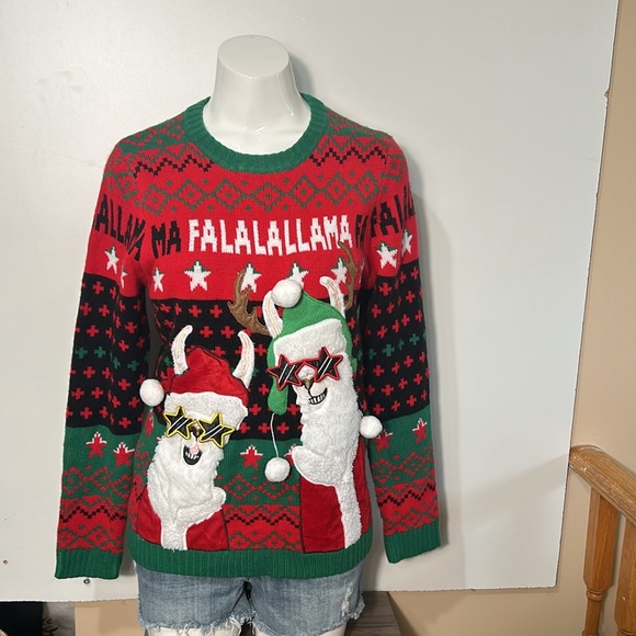 HOLIDAY TIME FUNNY LLAMA FRIENDS KNIT CHRISY SWEATER SIZE 14-16 - Picture 8 of 8